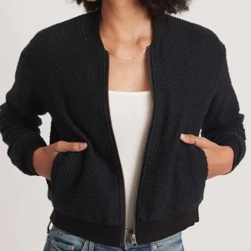 Marine Layer Black Birdseye Bomber Jacket